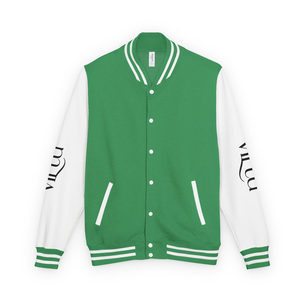 Letterman Jacket — Black & White Varsity Bomber with Sleeve Script