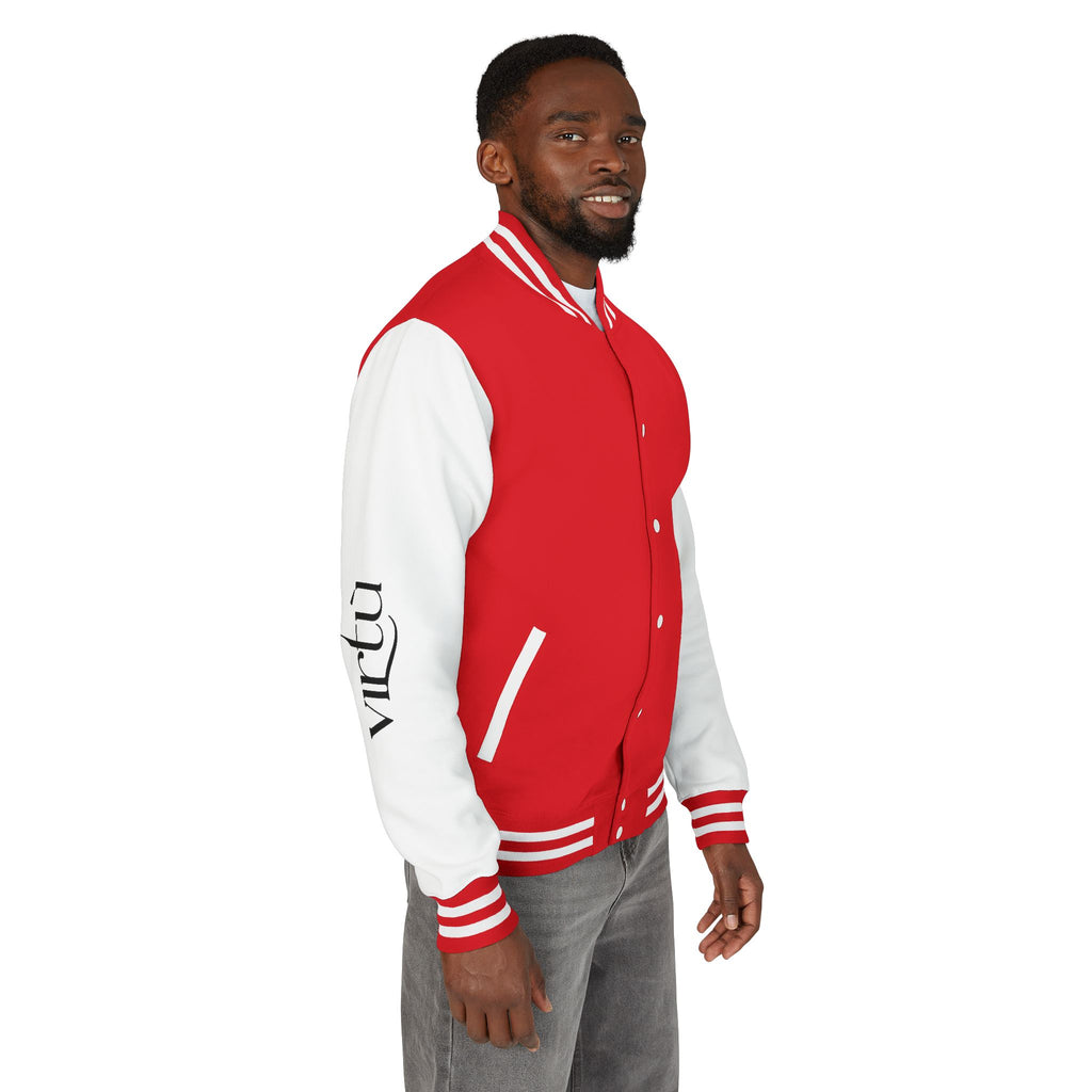 Letterman Jacket — Black & White Varsity Bomber with Sleeve Script