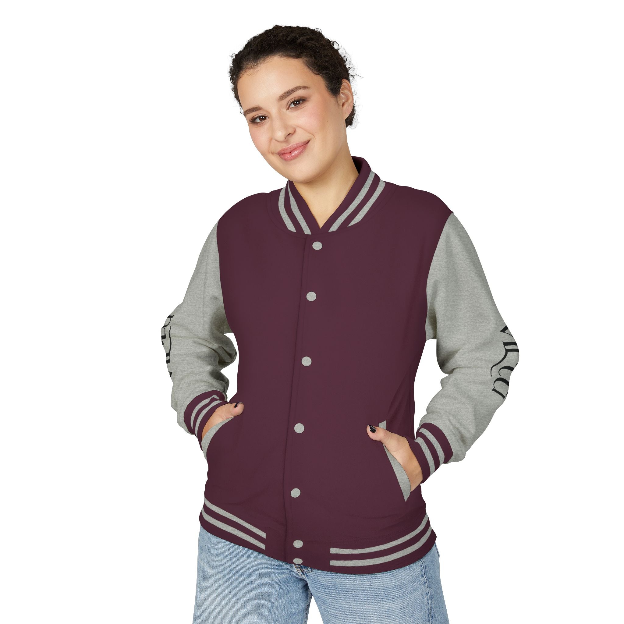 Letterman Jacket — Black & White Varsity Bomber with Sleeve Script