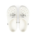 White EVA Foam Clogs with Script Logo — Lightweight Comfort Slip-Ons