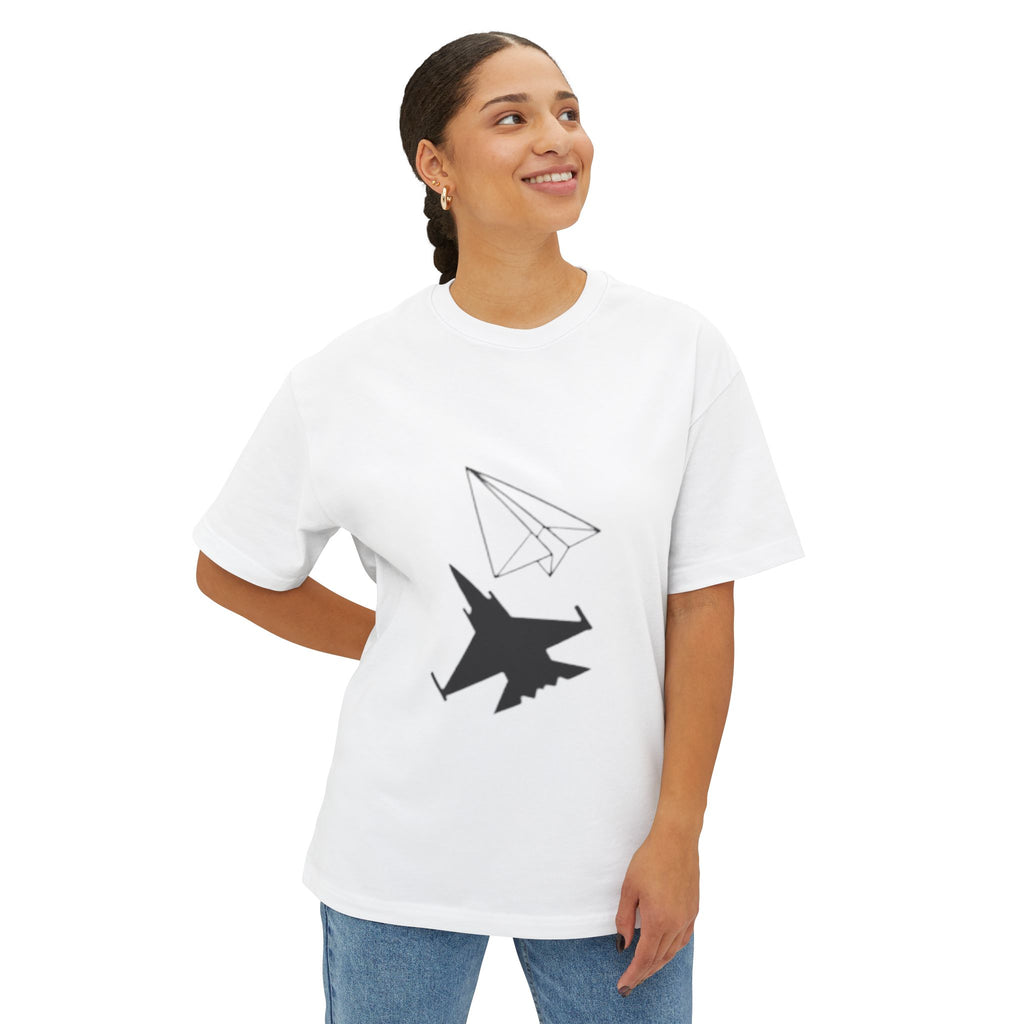 Jet & Paper Plane Graphic Tee — Aviation Contrast Design