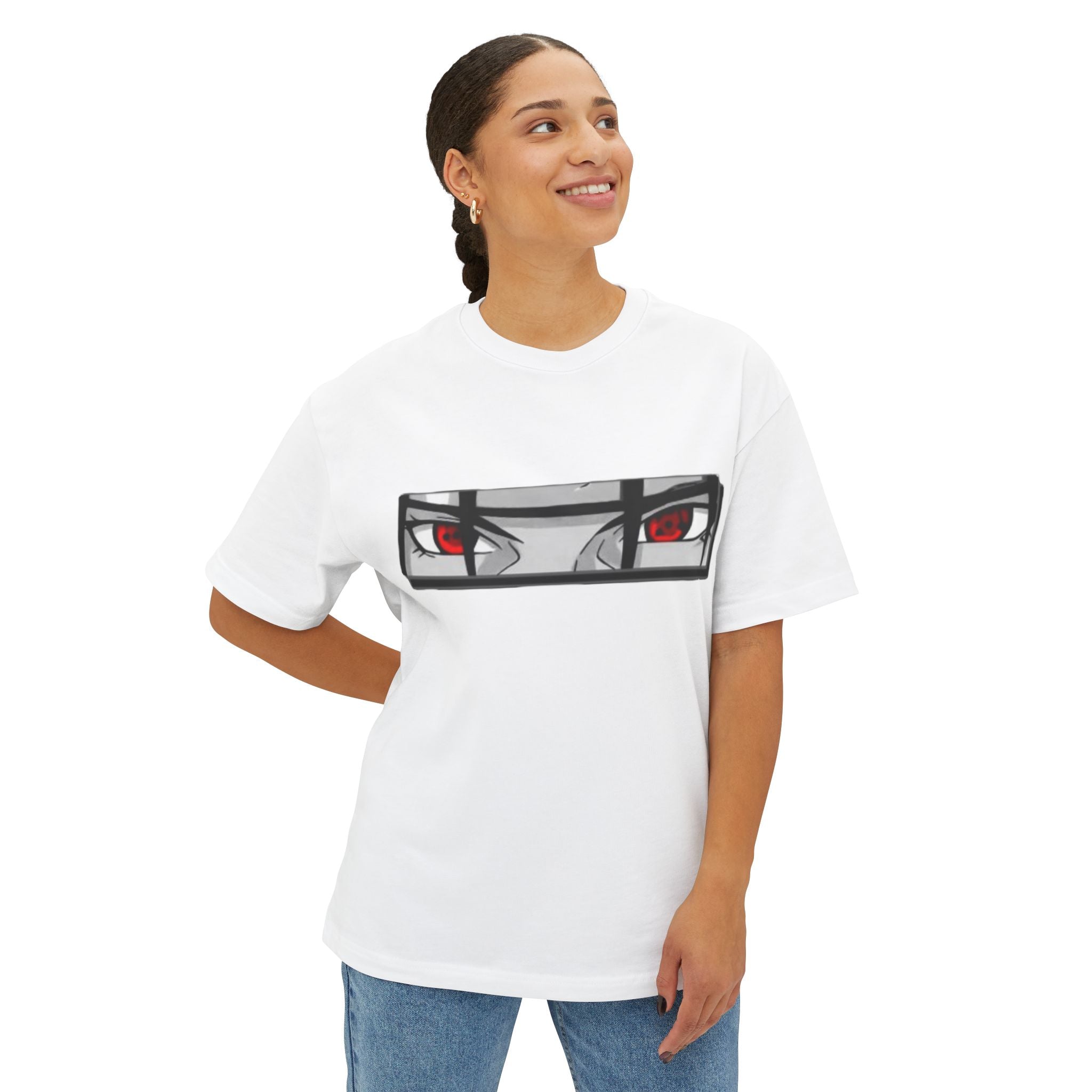 Ninja Silhouette Boxy Tee — Japanese Kanji Sakura Sun Graphic