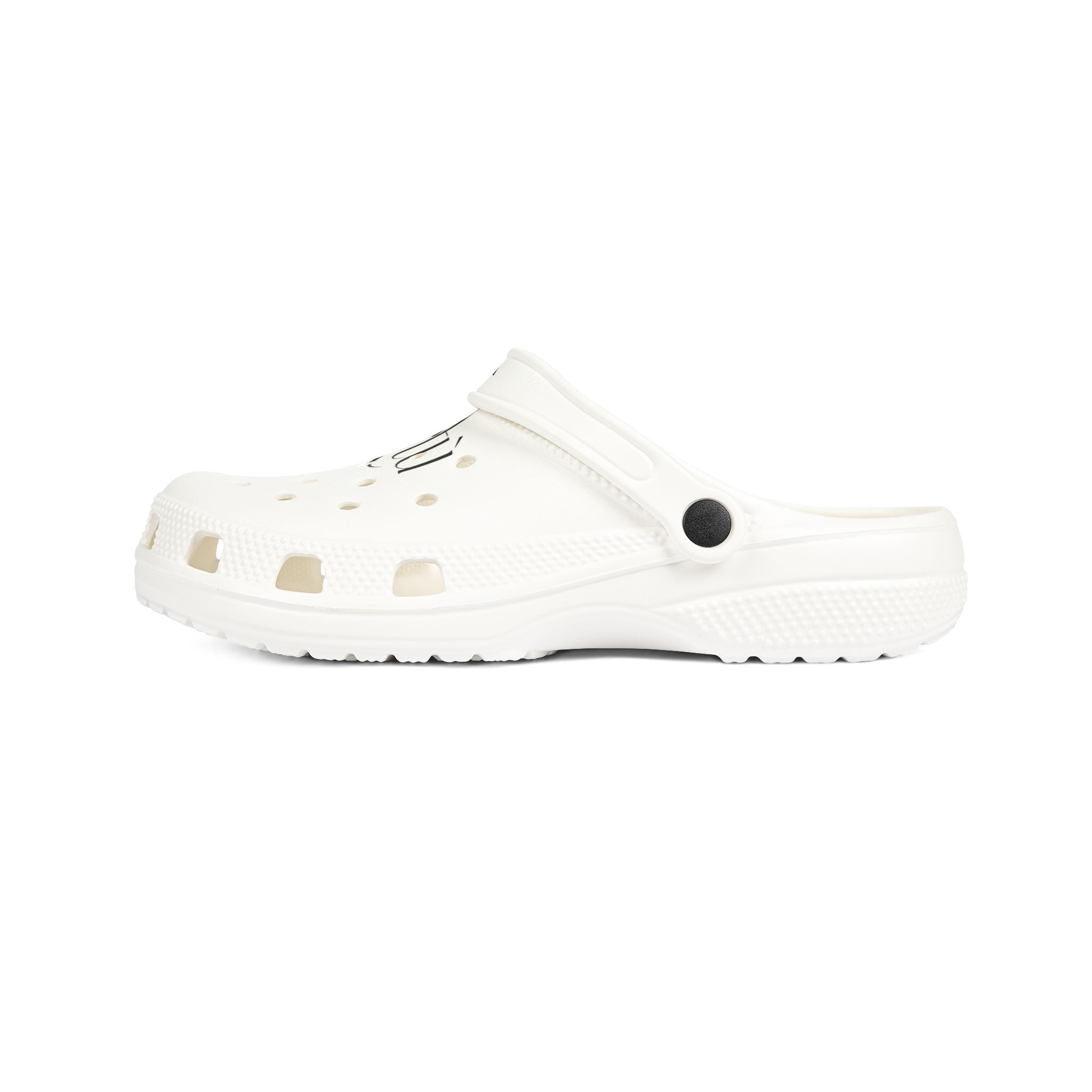 White EVA Foam Clogs with Script Logo — Lightweight Comfort Slip-Ons