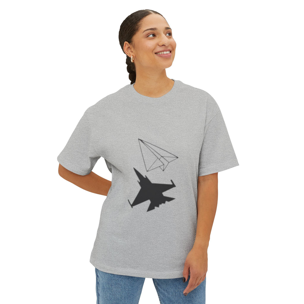 Jet & Paper Plane Graphic Tee — Aviation Contrast Design