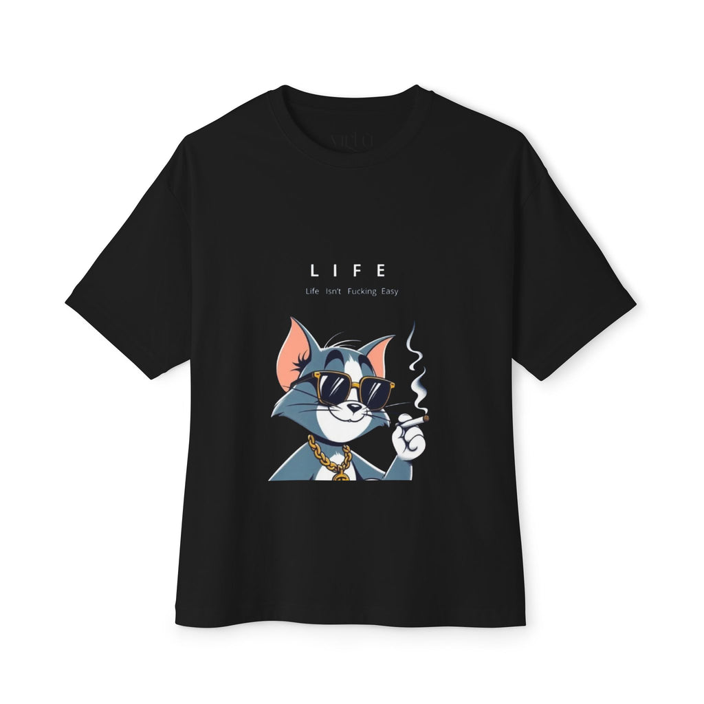 Cat Cartoon Tee — "Life Is Not Coming Back" Oversized Graphic T-Shirt
