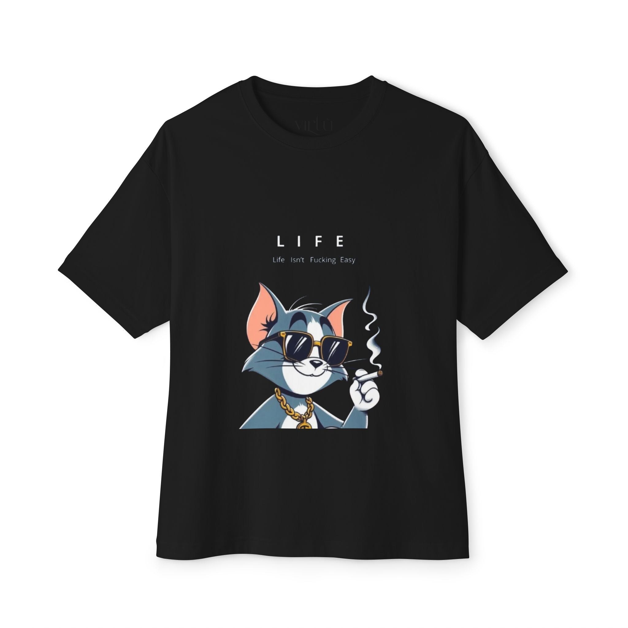 Cat Cartoon Tee — "Life Is Not Coming Back" Oversized Graphic T-Shirt
