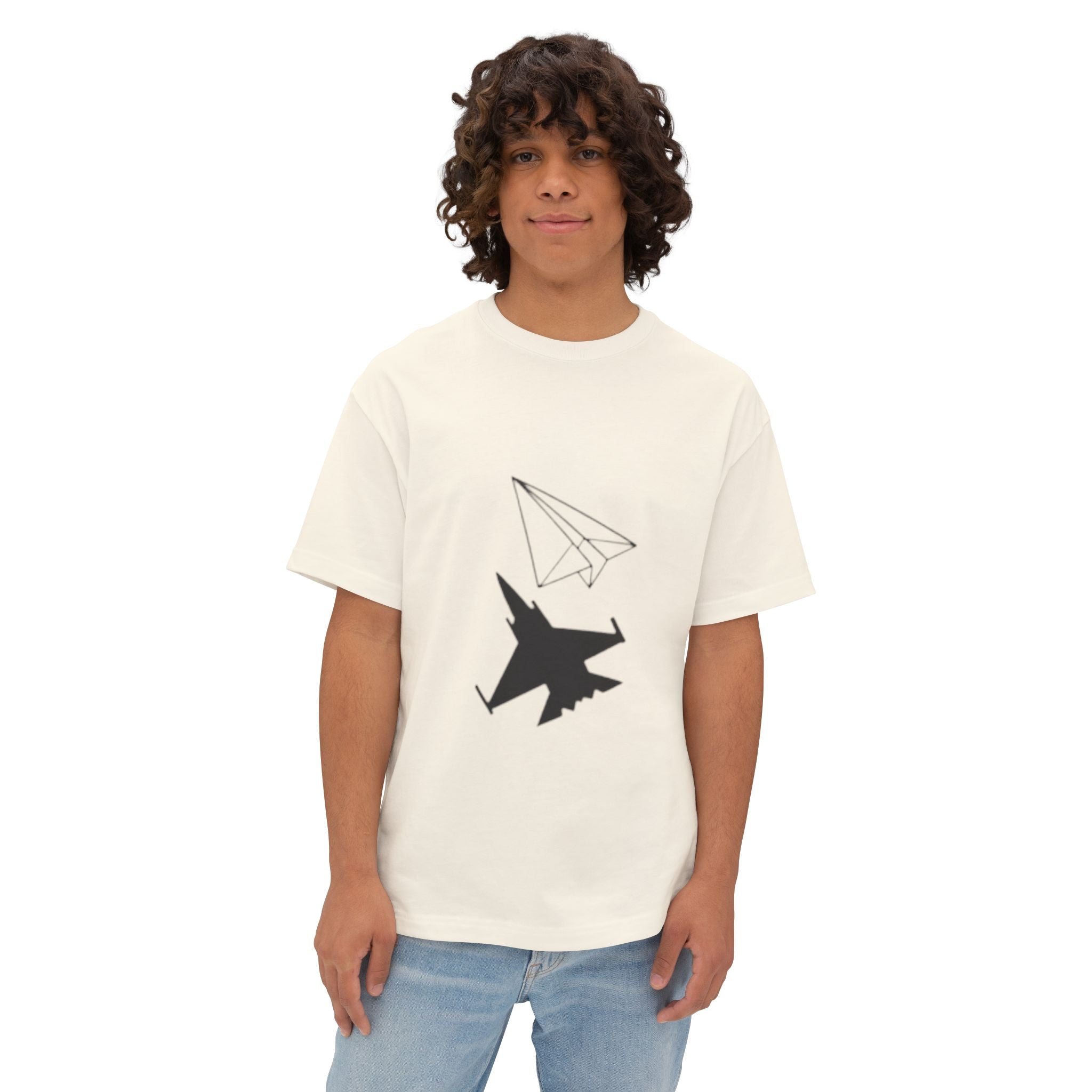 Jet & Paper Plane Graphic Tee — Aviation Contrast Design