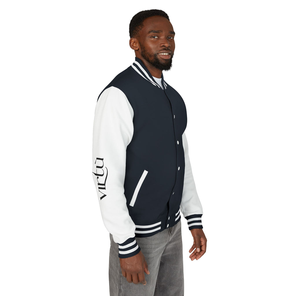 Letterman Jacket — Black & White Varsity Bomber with Sleeve Script