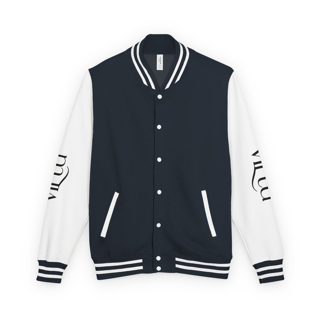 Letterman Jacket — Black & White Varsity Bomber with Sleeve Script