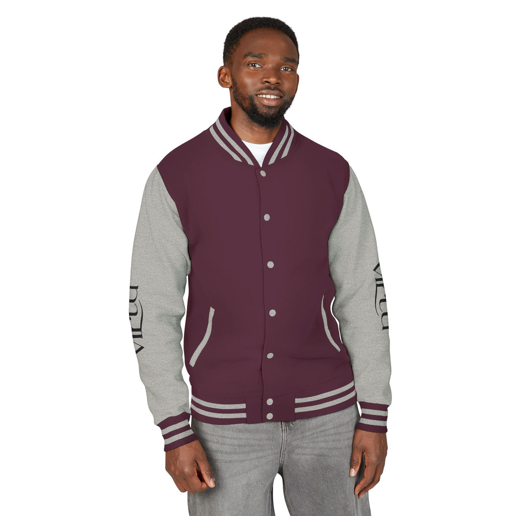 Letterman Jacket — Black & White Varsity Bomber with Sleeve Script