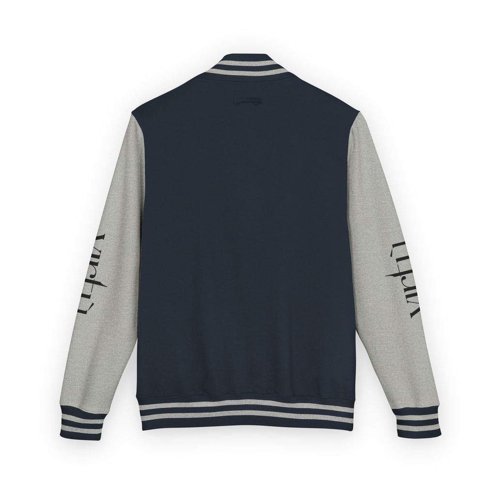 Letterman Jacket — Black & White Varsity Bomber with Sleeve Script