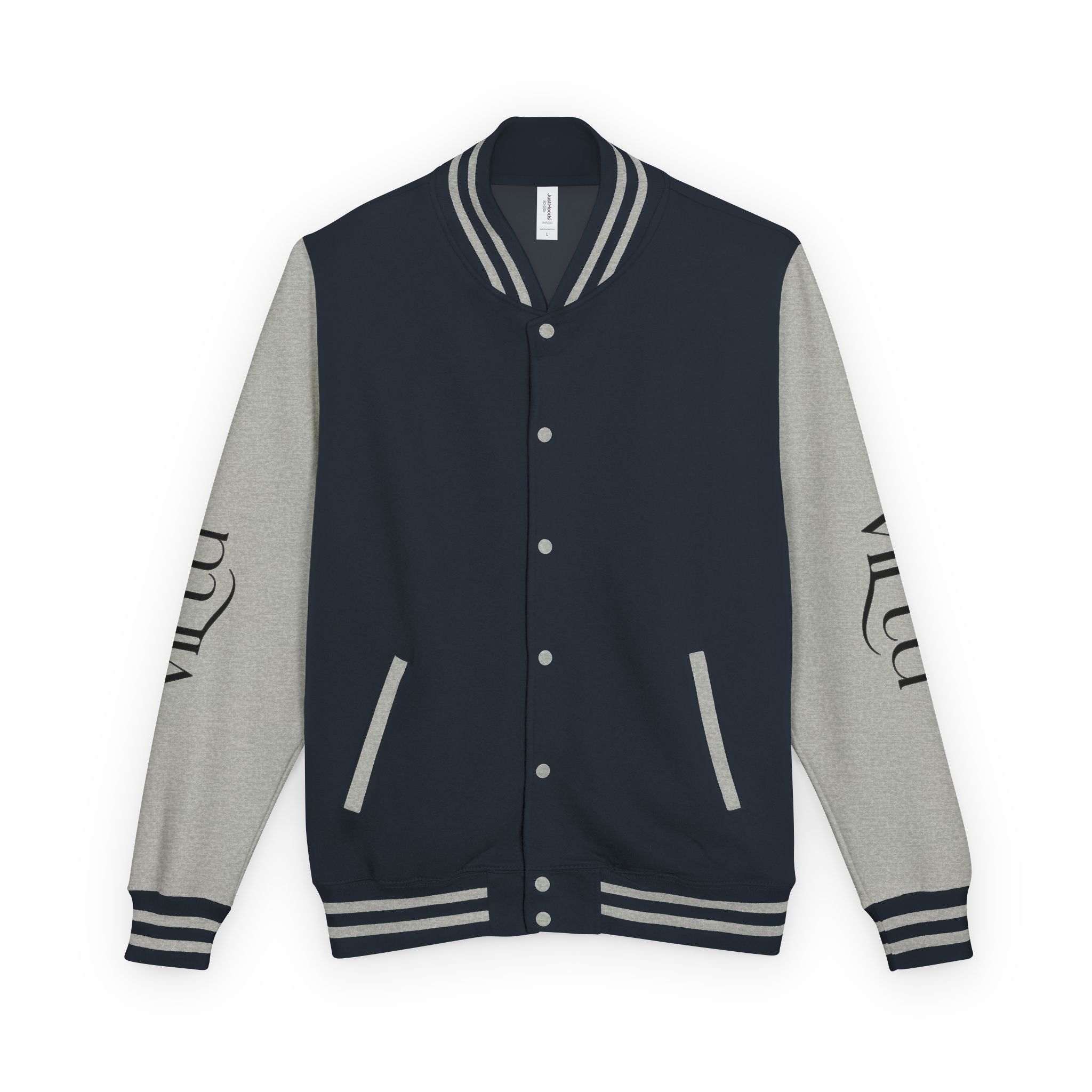 Letterman Jacket — Black & White Varsity Bomber with Sleeve Script
