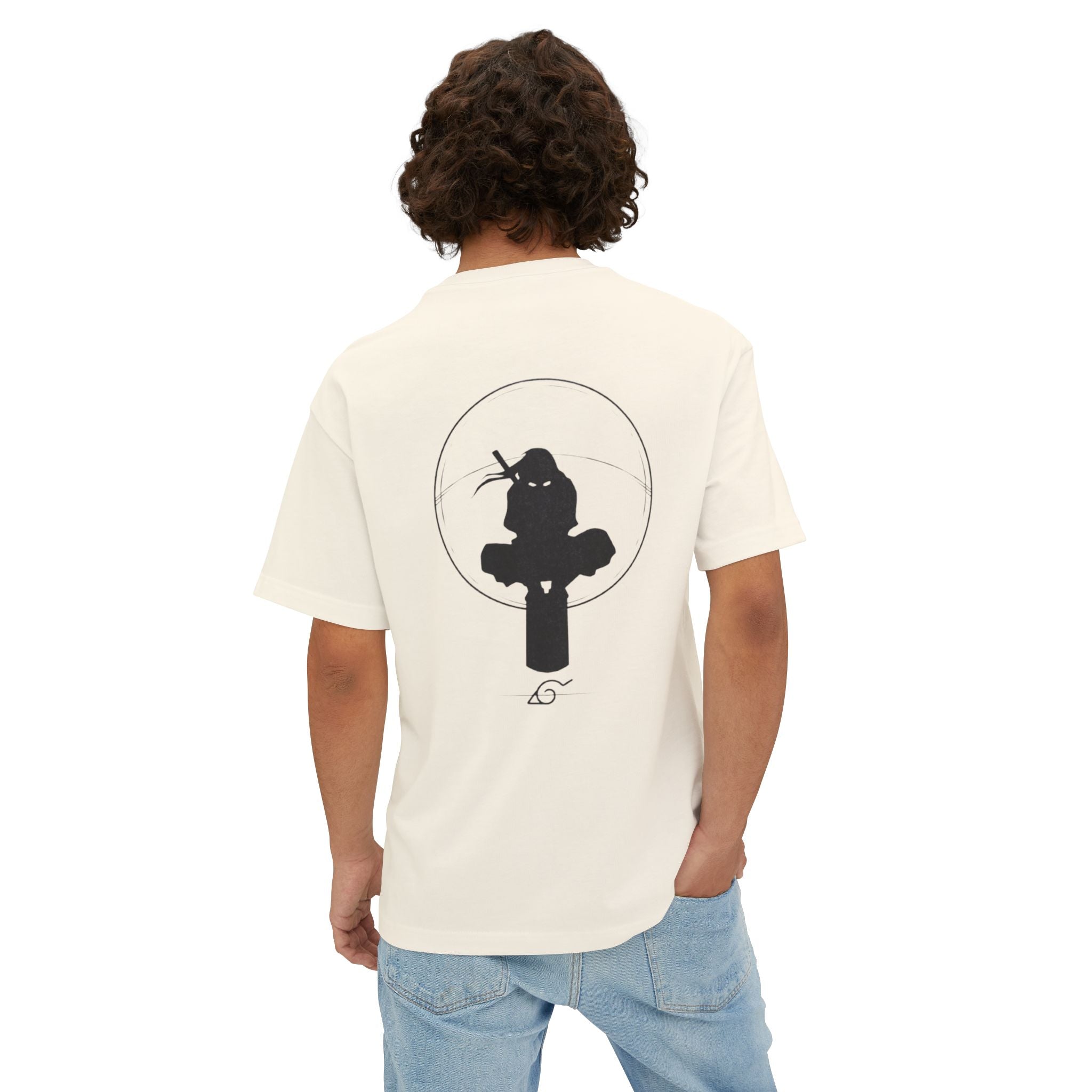 Ninja Silhouette Boxy Tee — Japanese Kanji Sakura Sun Graphic