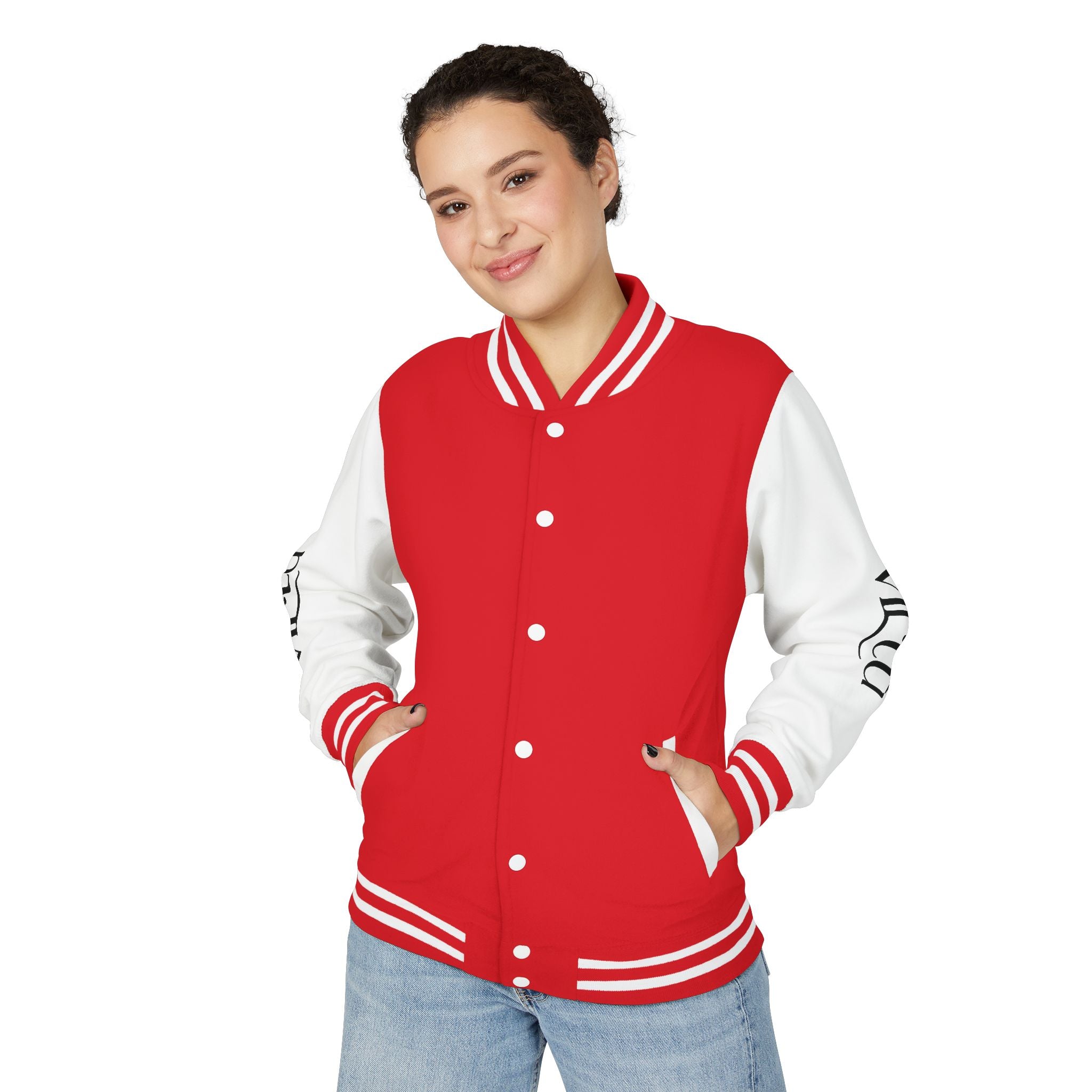 Letterman Jacket — Black & White Varsity Bomber with Sleeve Script