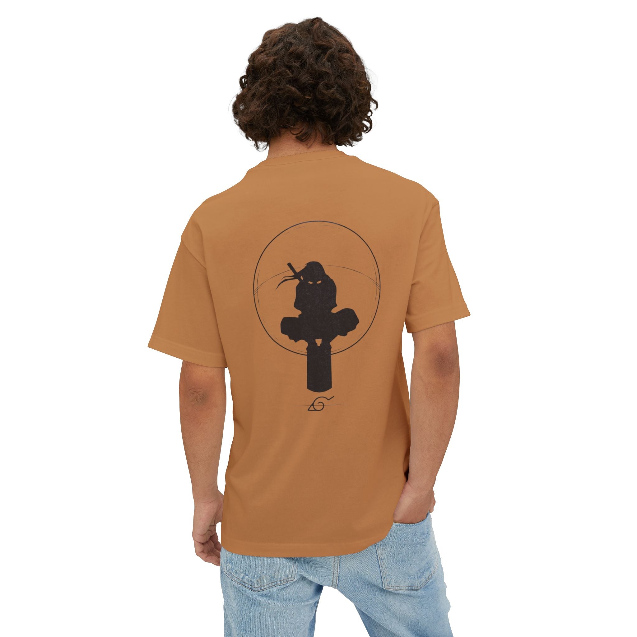 Ninja Silhouette Boxy Tee — Japanese Kanji Sakura Sun Graphic