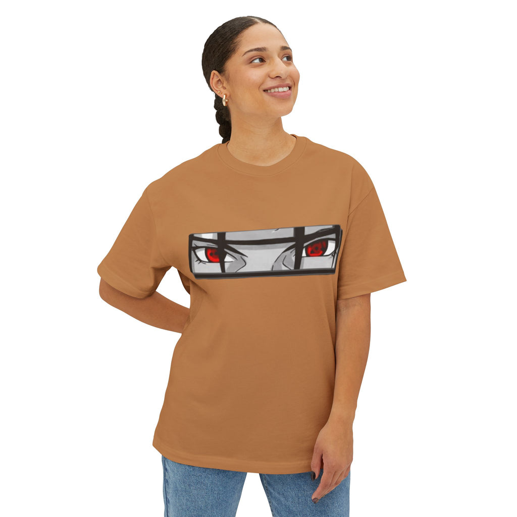 Ninja Silhouette Boxy Tee — Japanese Kanji Sakura Sun Graphic