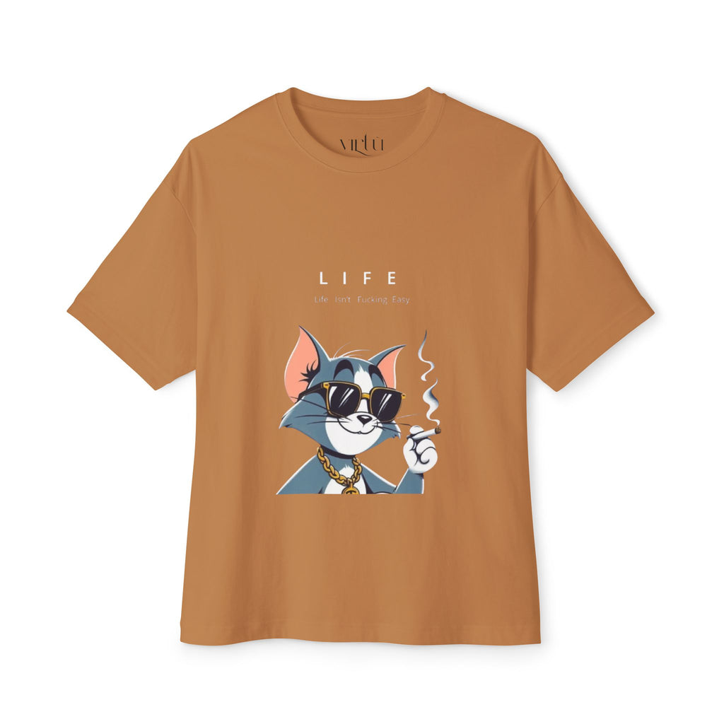Cat Cartoon Tee — "Life Is Not Coming Back" Oversized Graphic T-Shirt