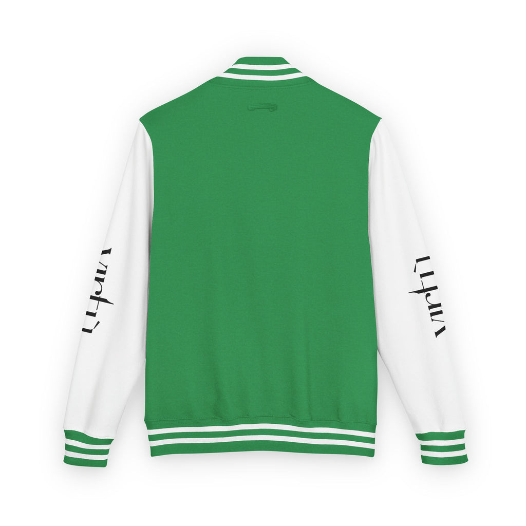 Letterman Jacket — Black & White Varsity Bomber with Sleeve Script