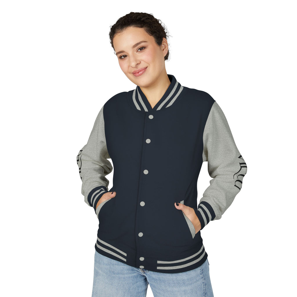 Letterman Jacket — Black & White Varsity Bomber with Sleeve Script