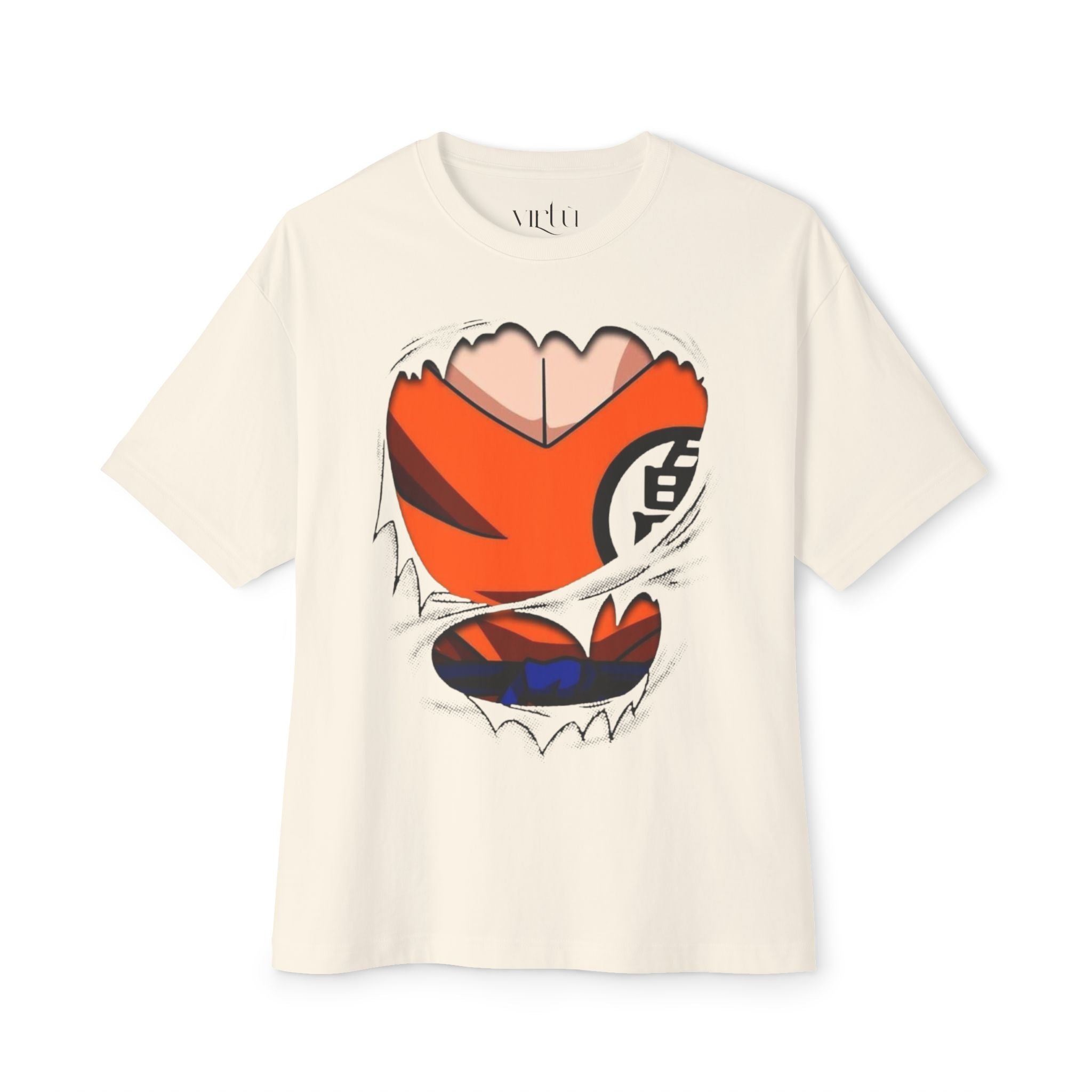Goku Costume Ripped Chest Tee — Dragon Ball Z Martial Arts Symbol Shirt