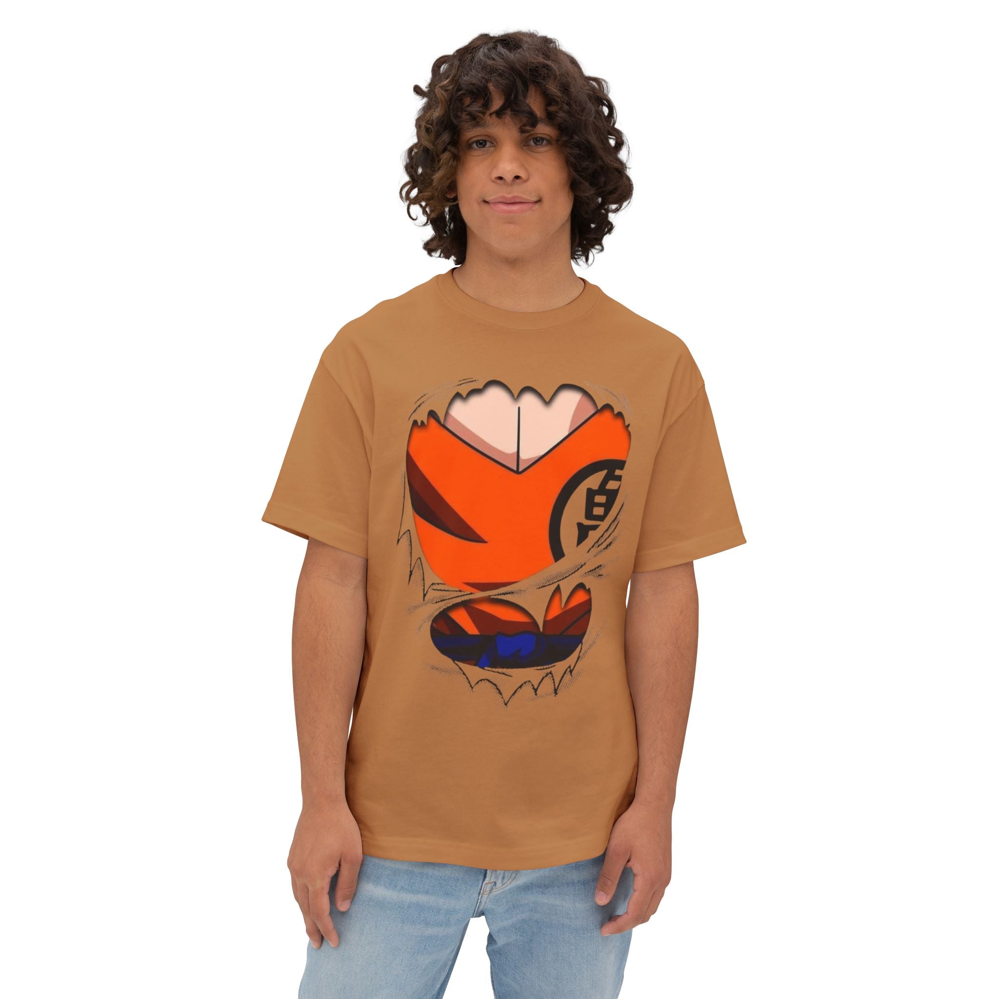 Goku Costume Ripped Chest Tee — Dragon Ball Z Martial Arts Symbol Shirt