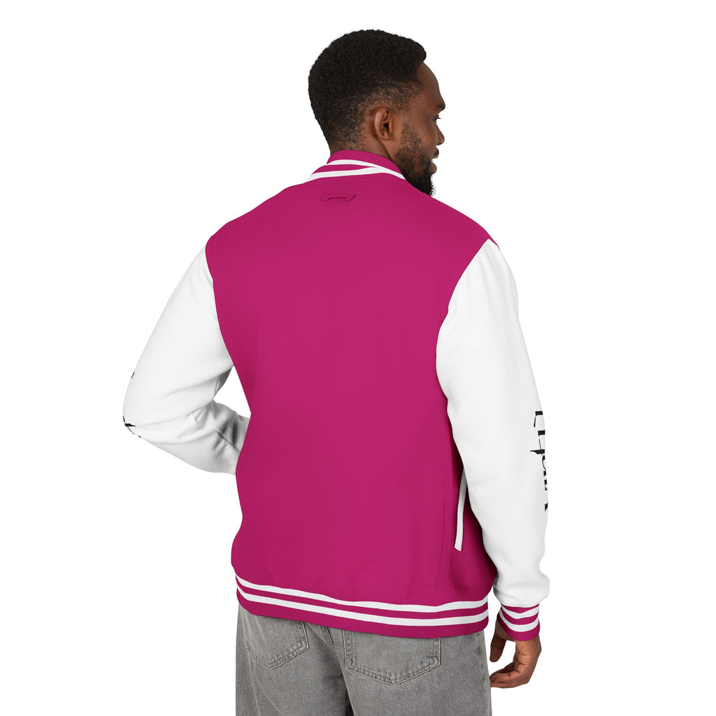 Letterman Jacket — Black & White Varsity Bomber with Sleeve Script
