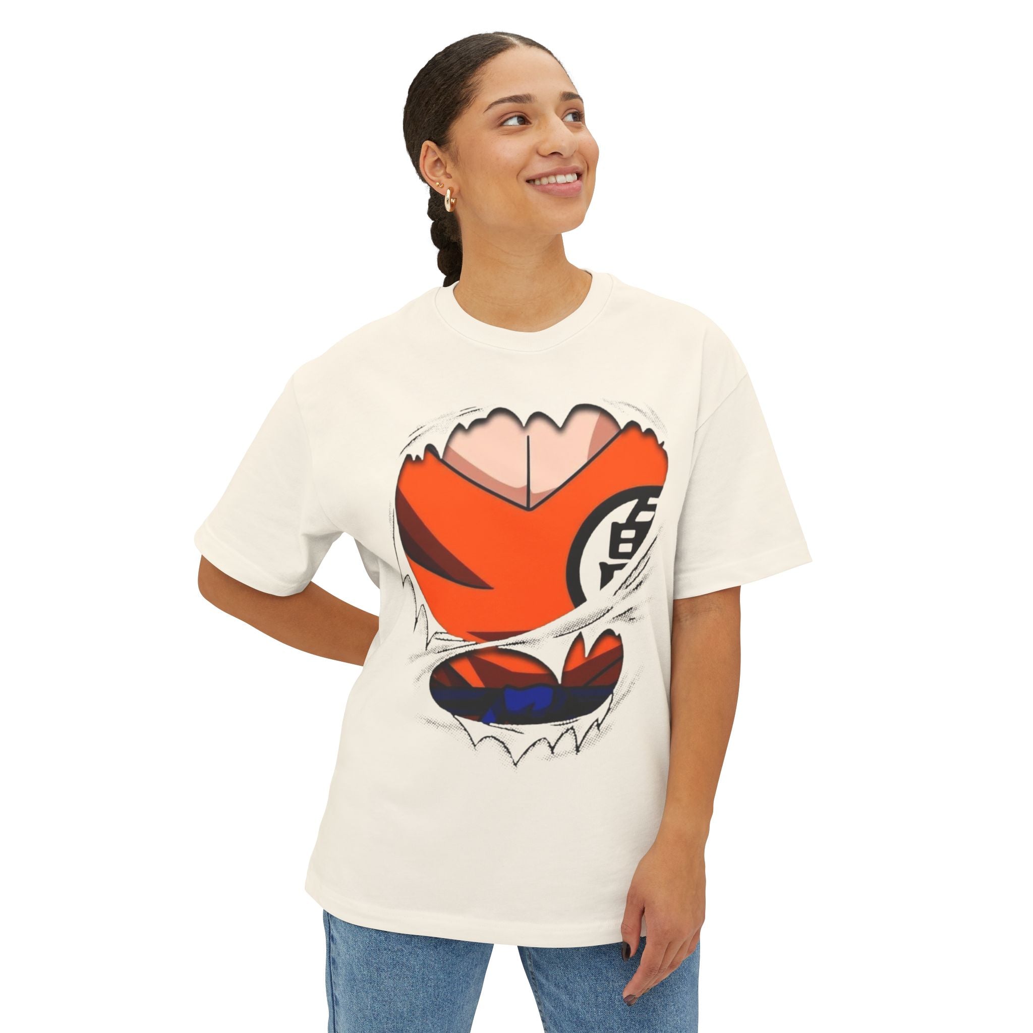Goku Costume Ripped Chest Tee — Dragon Ball Z Martial Arts Symbol Shirt