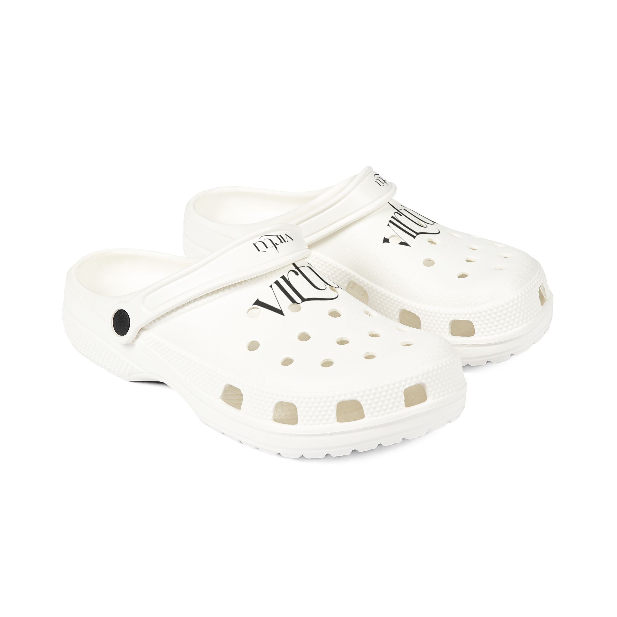 White EVA Foam Clogs with Script Logo — Lightweight Comfort Slip-Ons