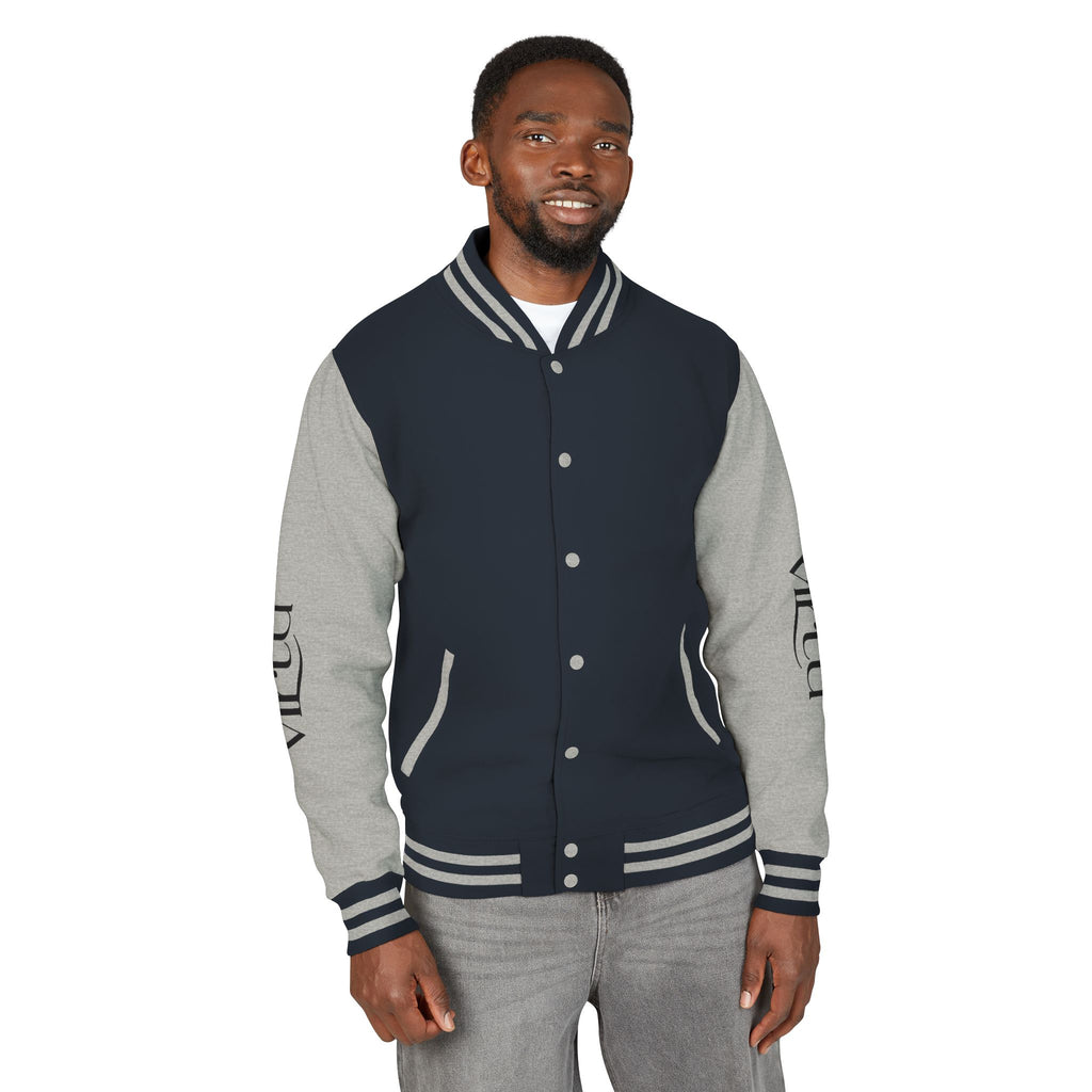 Letterman Jacket — Black & White Varsity Bomber with Sleeve Script