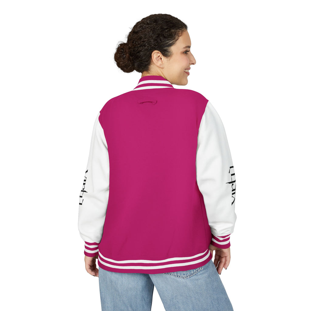 Letterman Jacket — Black & White Varsity Bomber with Sleeve Script