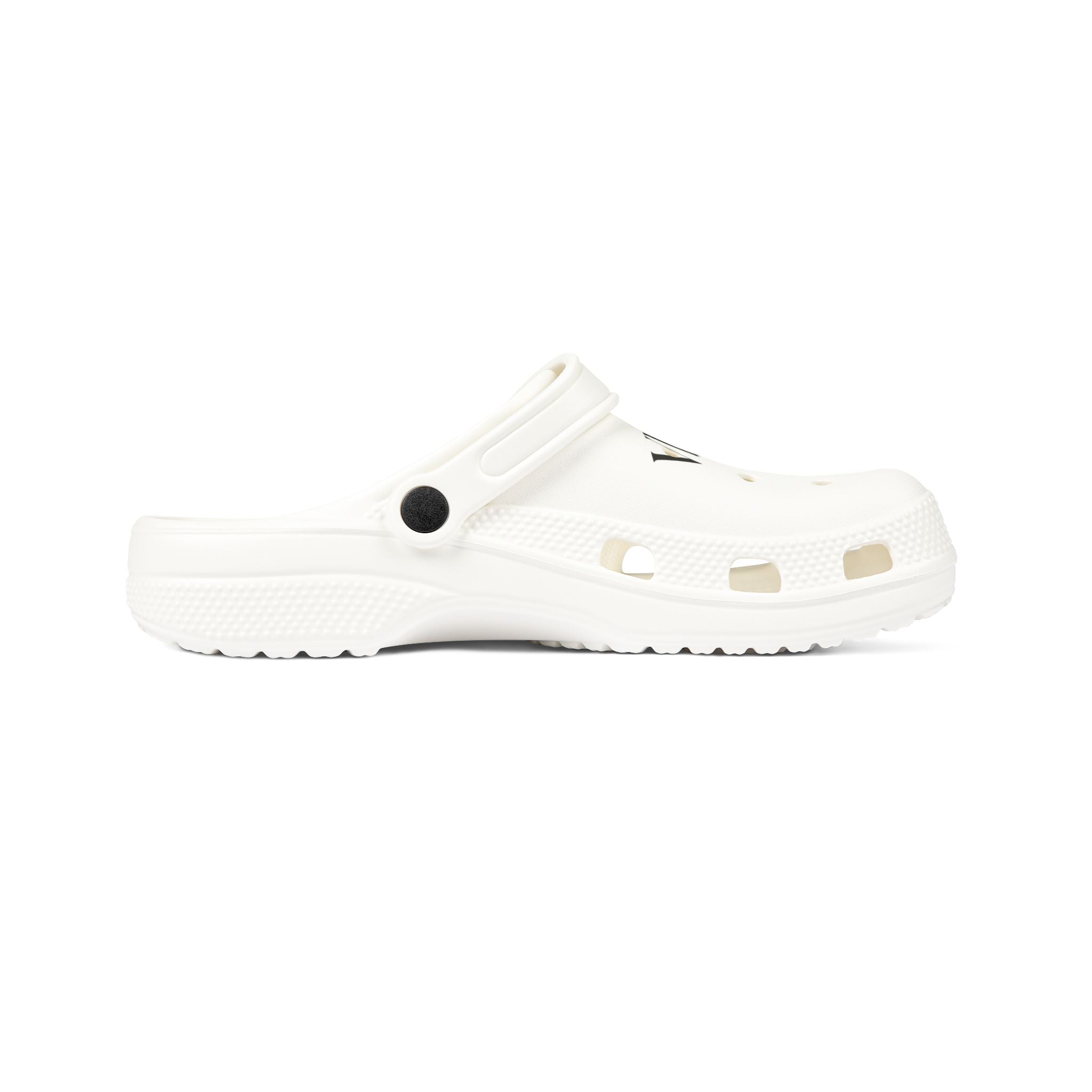 White EVA Foam Clogs with Script Logo — Lightweight Comfort Slip-Ons