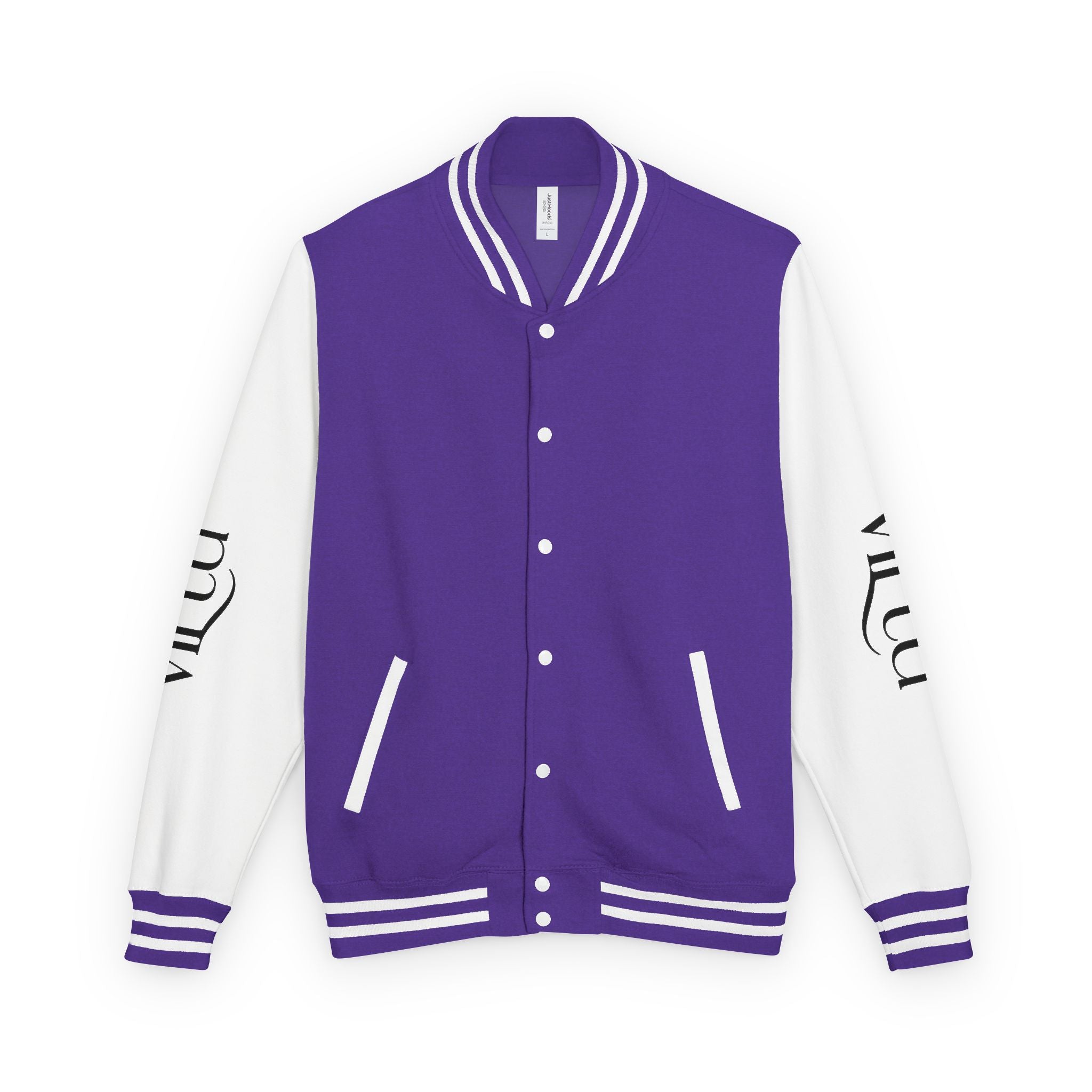 Letterman Jacket — Black & White Varsity Bomber with Sleeve Script