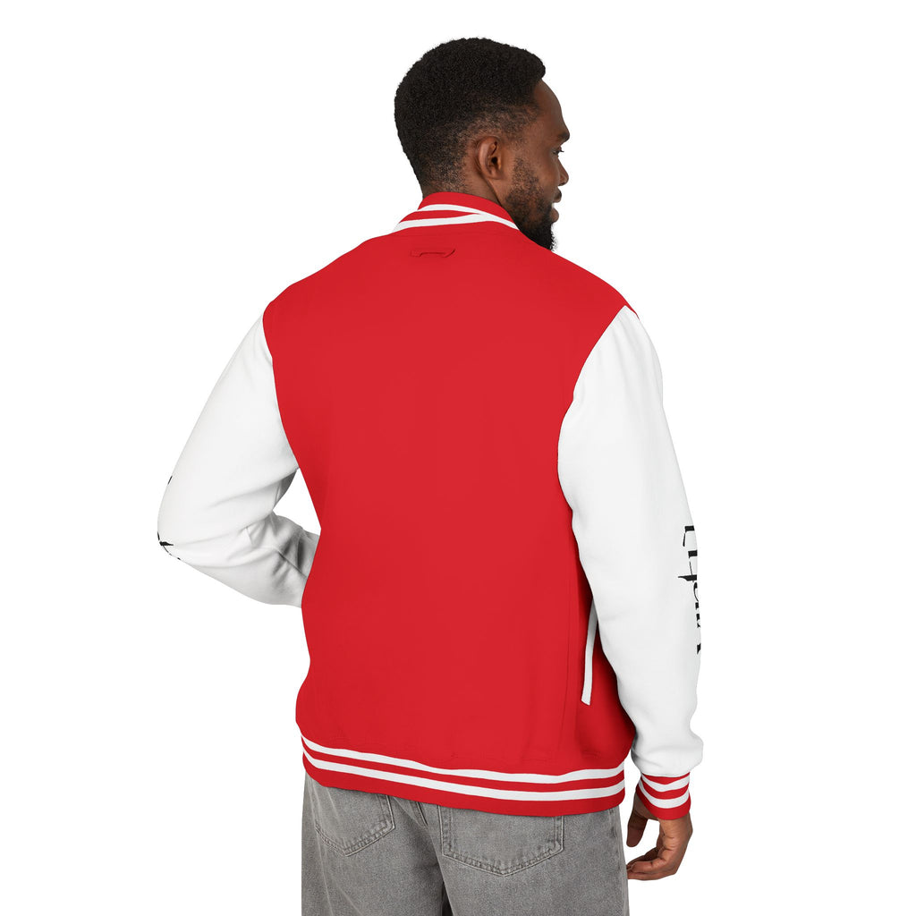 Letterman Jacket — Black & White Varsity Bomber with Sleeve Script