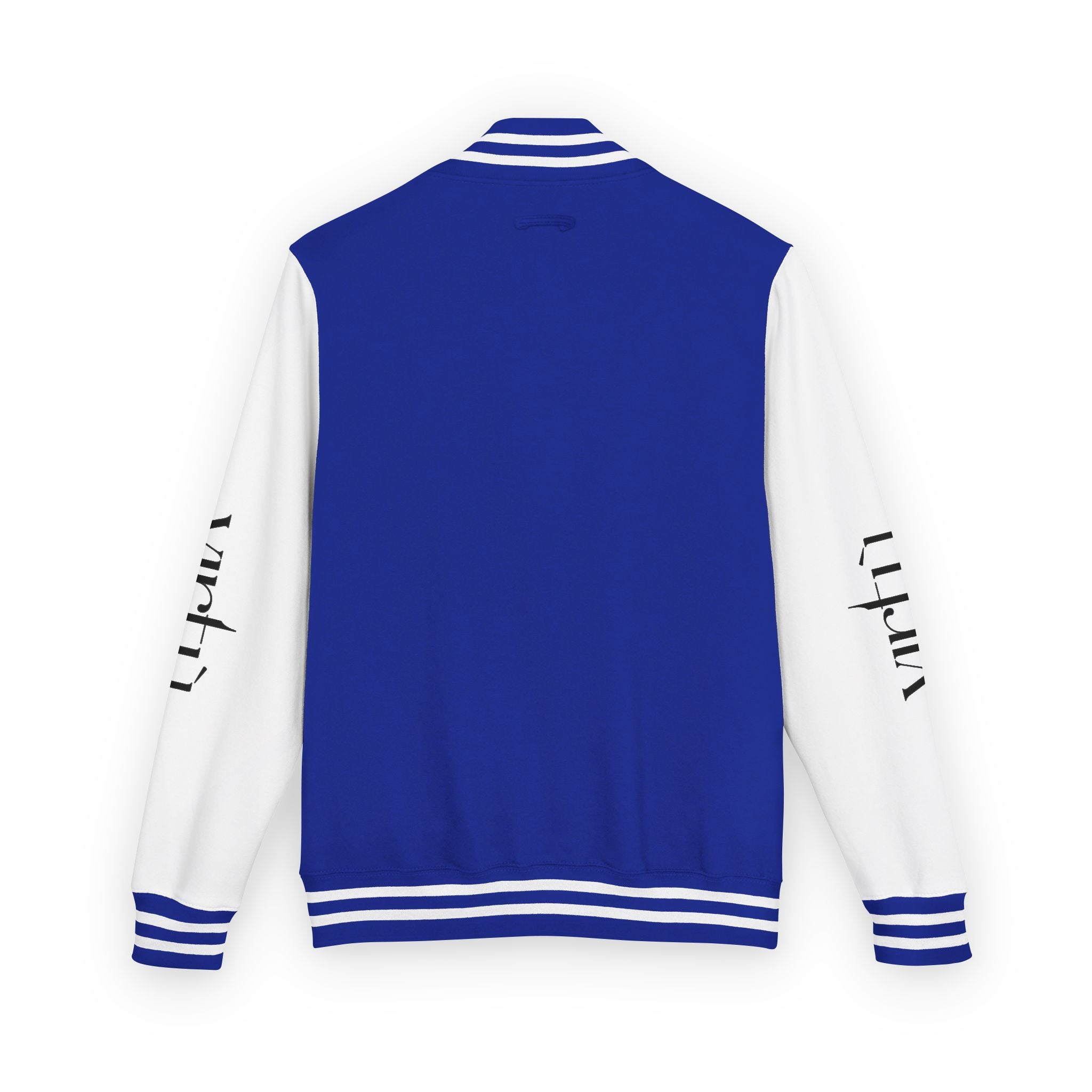 Letterman Jacket — Black & White Varsity Bomber with Sleeve Script