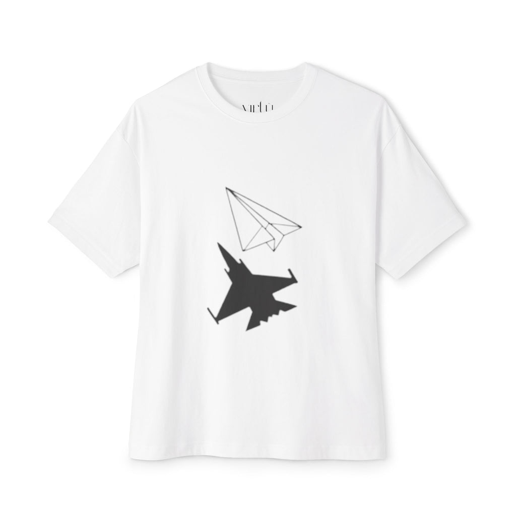 Jet & Paper Plane Graphic Tee — Aviation Contrast Design