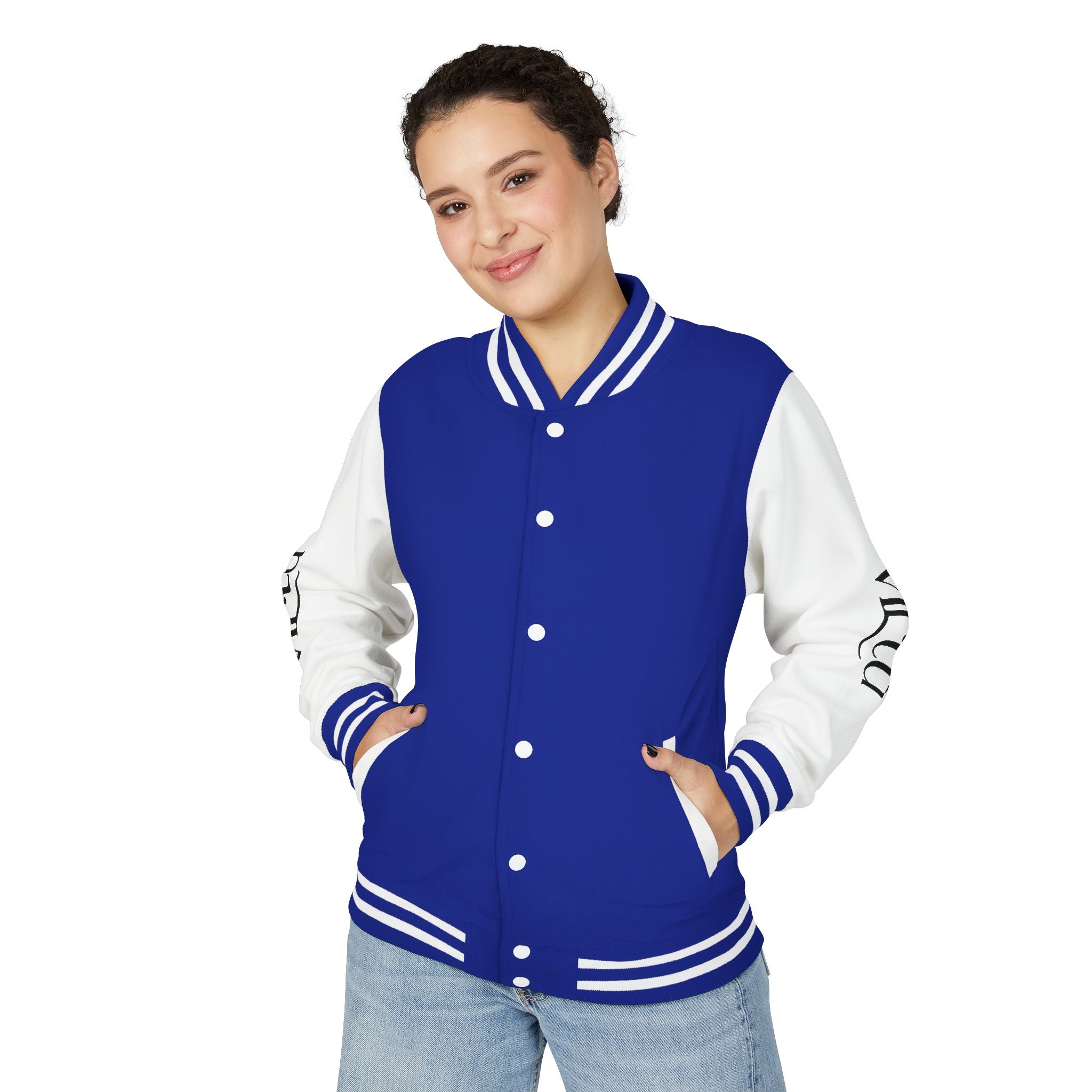 Letterman Jacket — Black & White Varsity Bomber with Sleeve Script