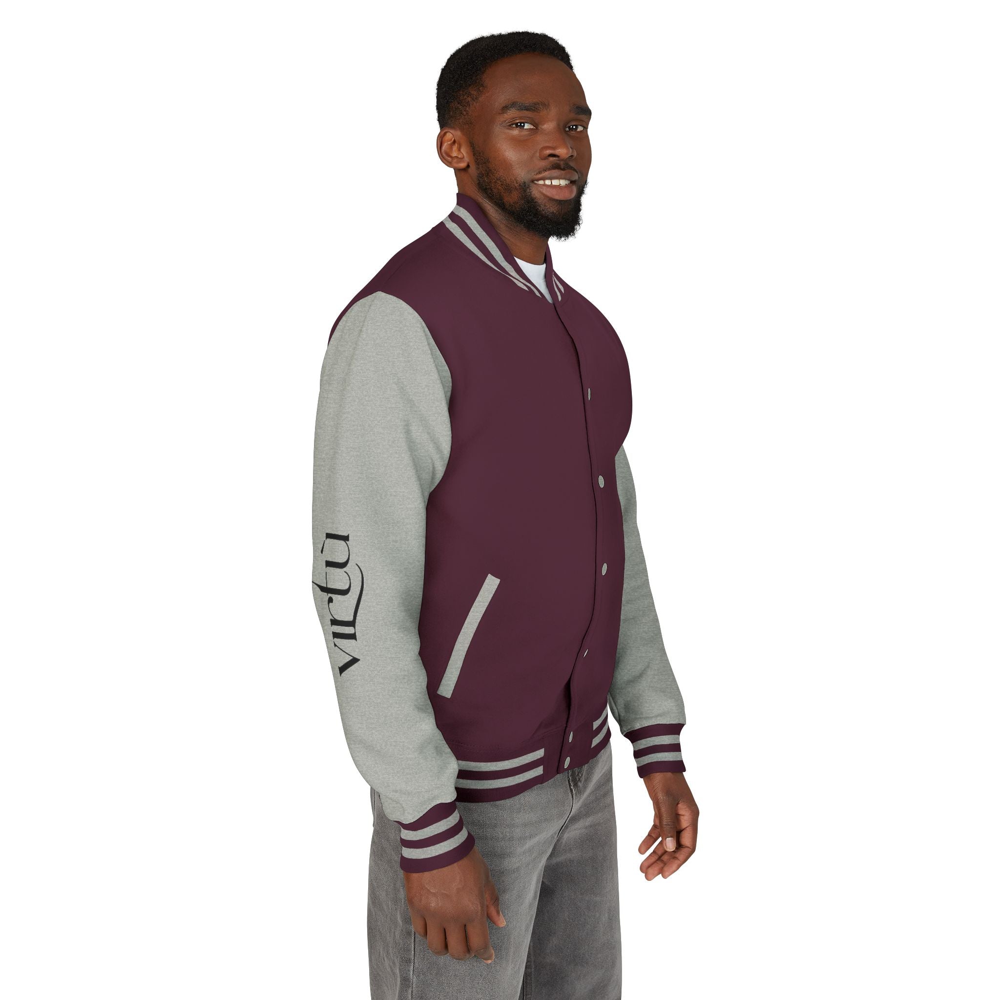 Letterman Jacket — Black & White Varsity Bomber with Sleeve Script